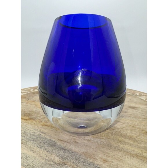 Krosno Art Glass Cobalt Blue & Clear Dual Use Small Arrangement Bud Vase Poland - Picture 4 of 8